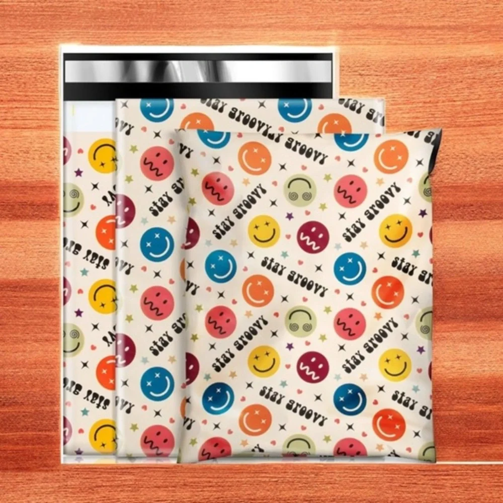 (10) 10x13 Stay Groovy Happy Face Poly Mailers